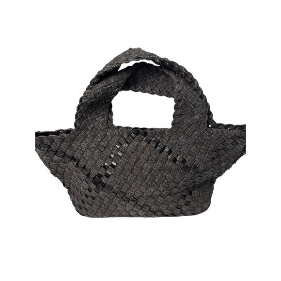 Haute Shore Mark Edge Black Woven Mini Tote Bag With Top Handles & Detachable St - Picture 3 of 16